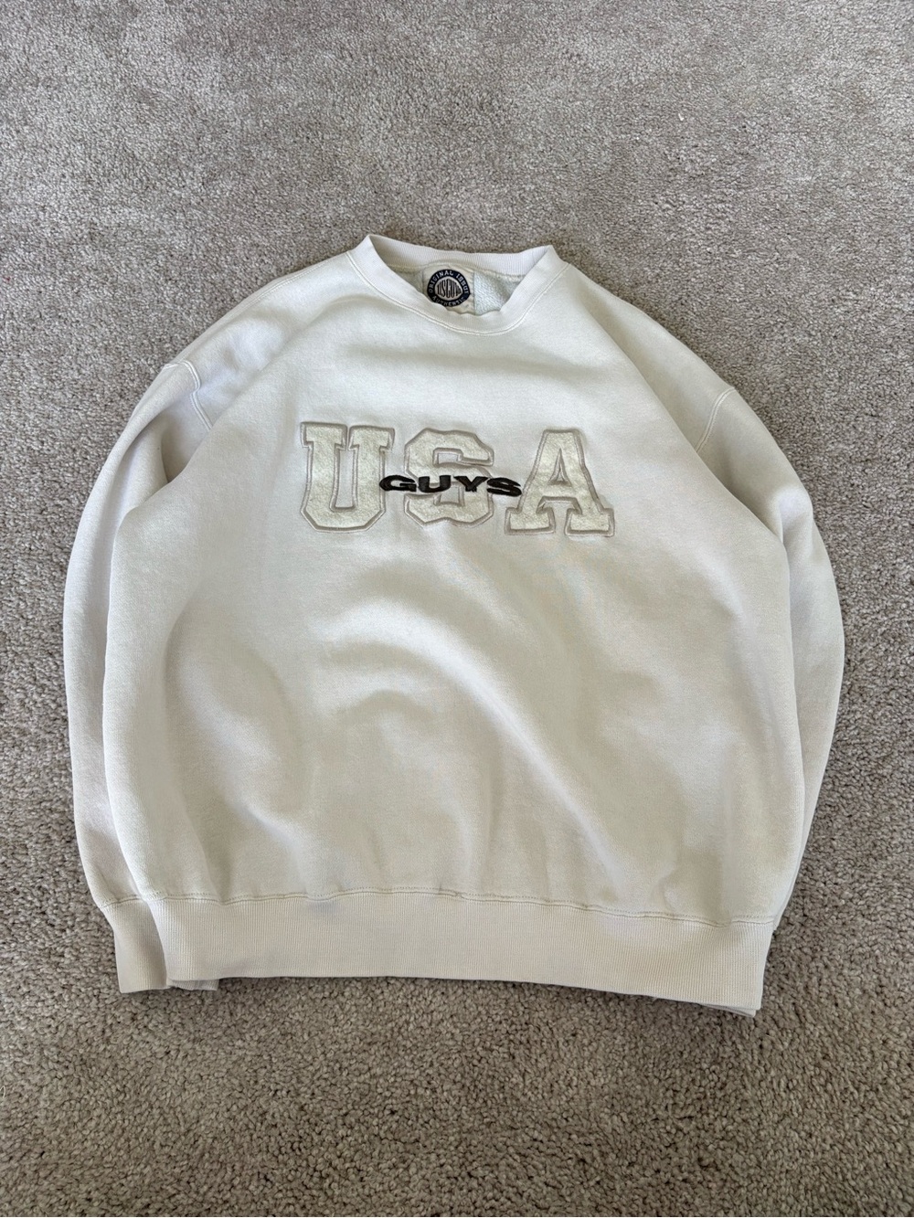 USA Guys Embroidered Crewneck Sweater - Cream